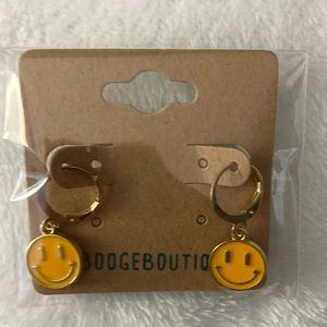 Yellow Smiley Face Huggie Earrings NWT